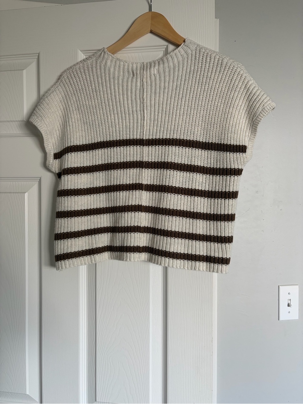 Roolee Cream and Brown Striped Knit Top with Pocket - Picture 12 of 15